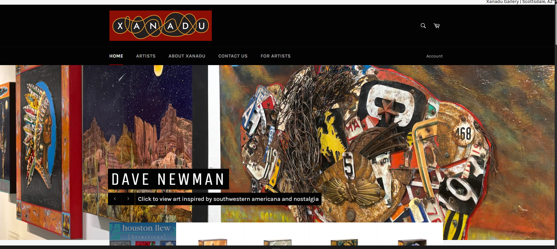 Screenshot of an artist's profile page on Xanadu Gallery's website